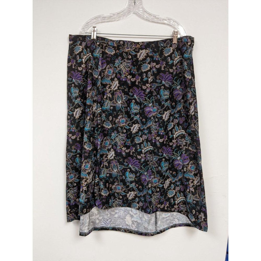 Notations Womens Floral Skirt Size 3X Black Blue Purple HiLO Aline